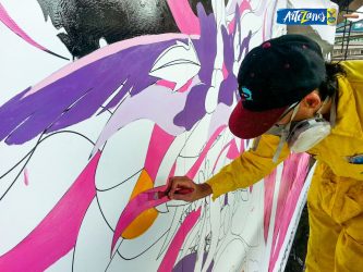 Artistas venezolanos pintando valla las mercedes